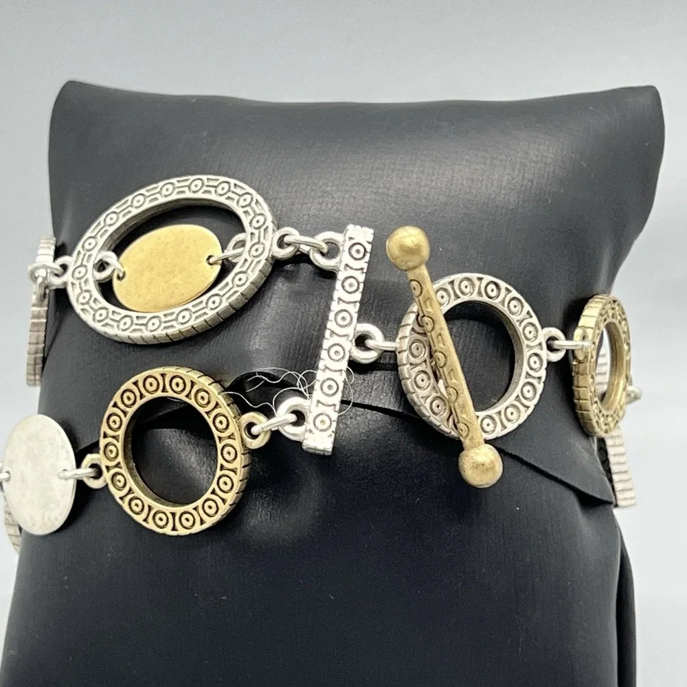 Premier Designs Mixed Metal Link Bracelet‎ Geometric Circles Ovals Toggle Clasp